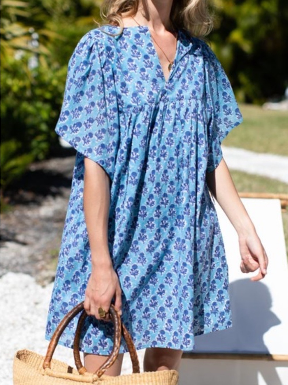 Emerson Fry India collection blue marigolds dress medium